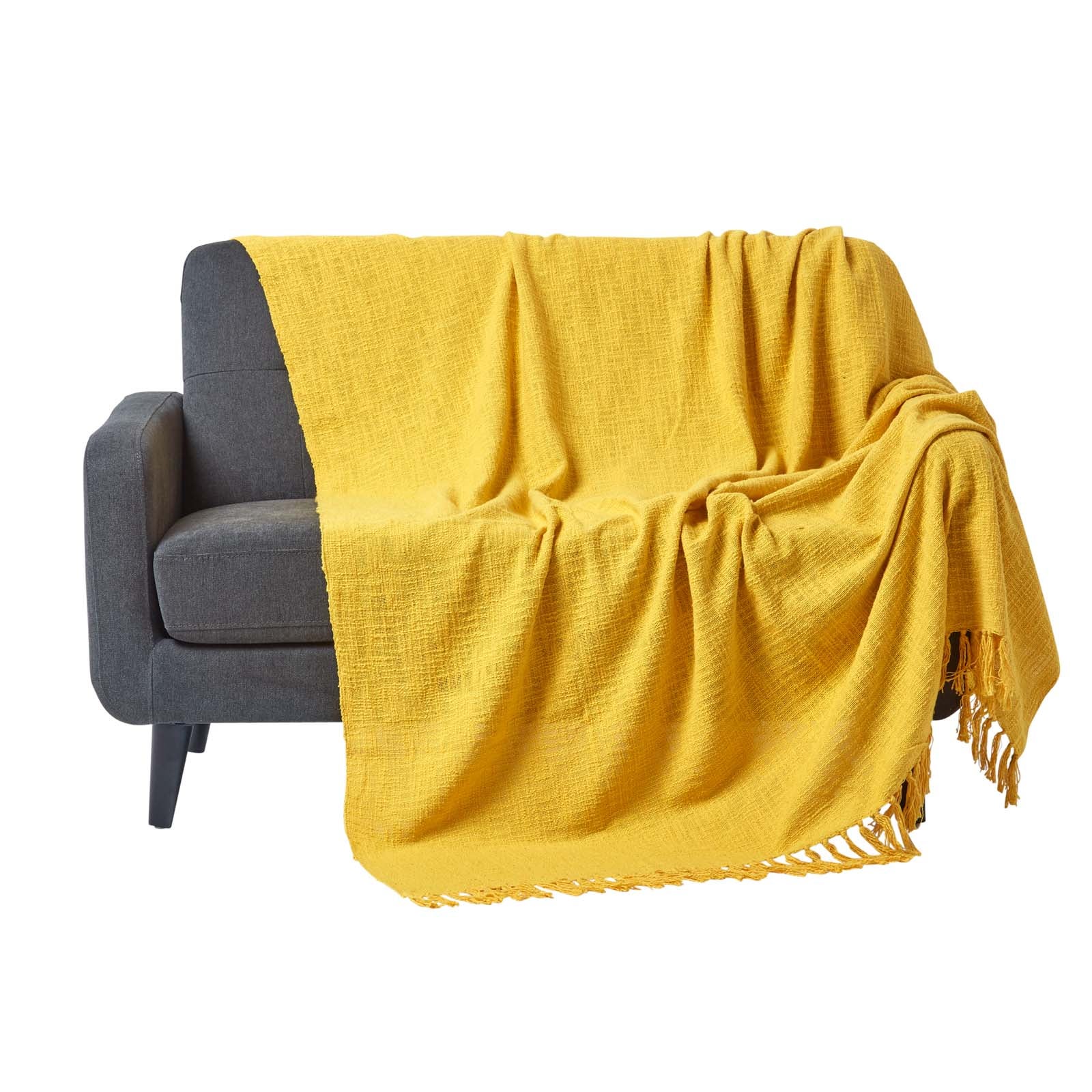 Homescapes Jeté de lit ou de canapé Jaune Nirvana en coton, 150 x 200 cm - 2