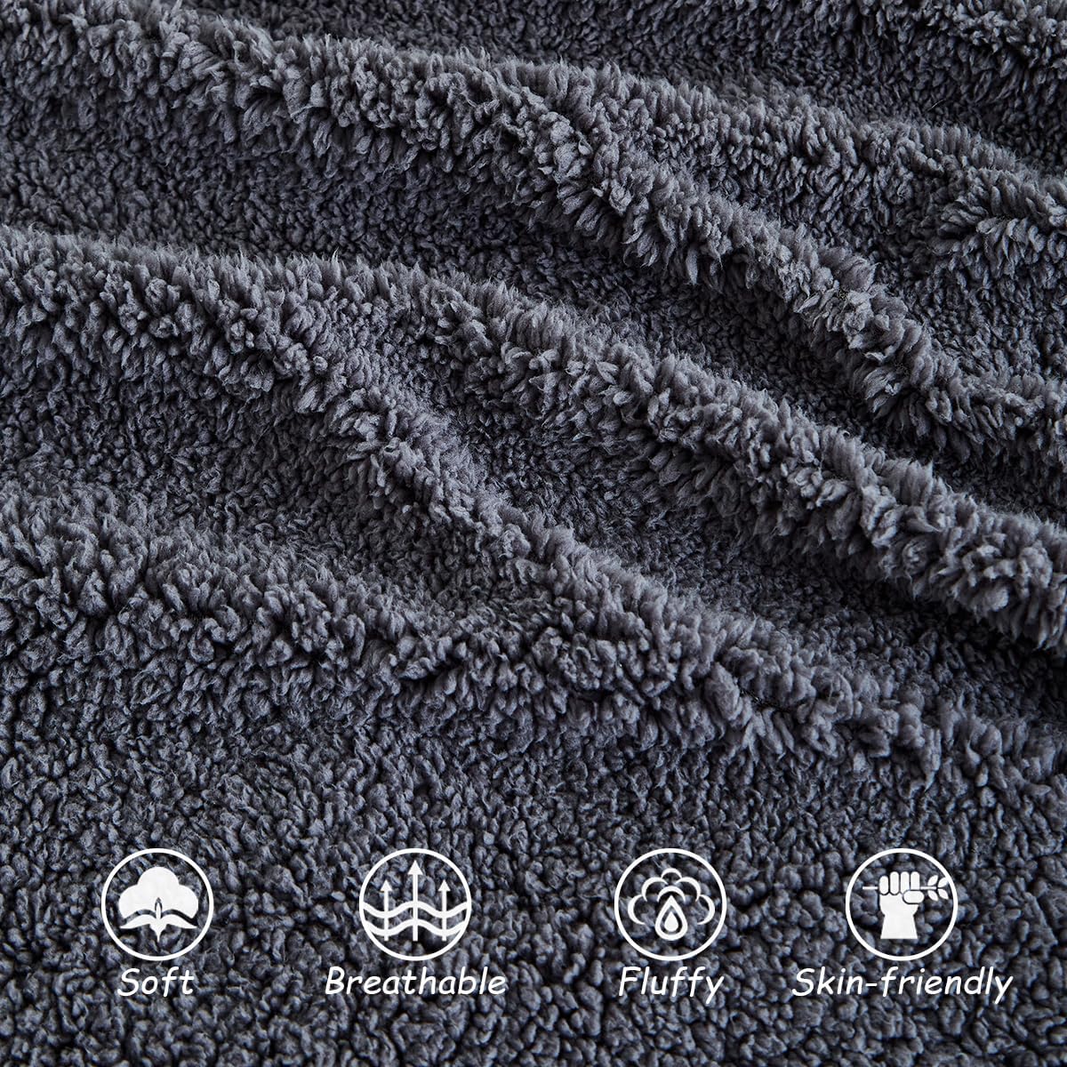 Housse de Couette Polaire 200x200 Gris Foncé + 2 Taies 65x65cm - 3
