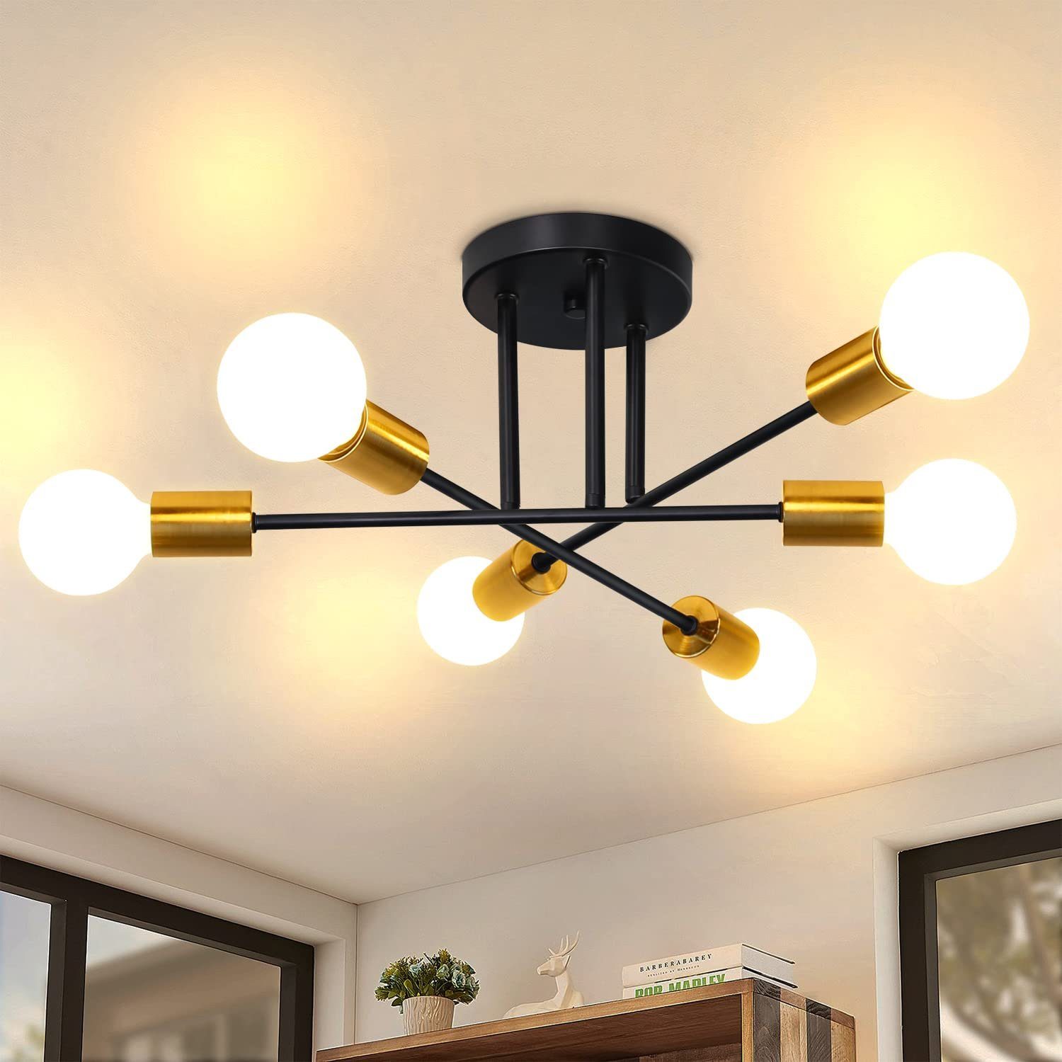 ZMH Lampa sufitowa w stylu retro z 6 żarówkami (żarówka nie jest dołączona) do sypialni