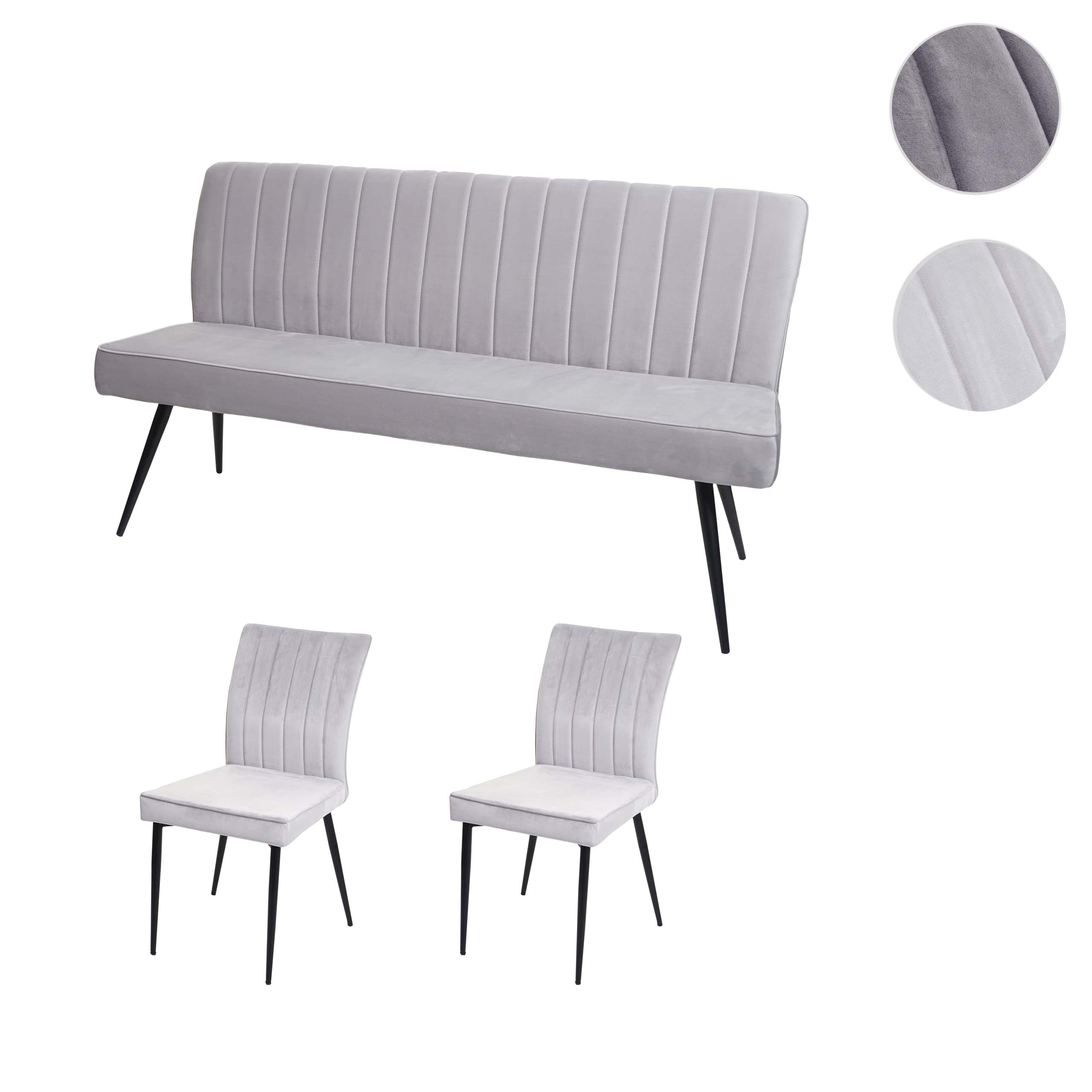 Set panca con 2x sedie sala da pranzo soggiorno HWC-K16 metallo verniciato velluto grigio chiaro - 9