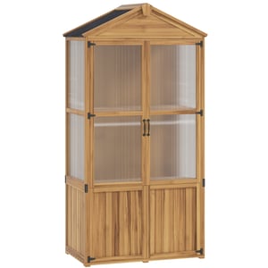 Armoire de jardin en bois - 2 portes, 2 étagères, toit bitumé - sapin polycarbonate