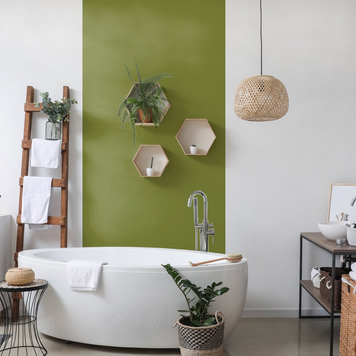 Rouleau adhésif décoratif Vinyle au Mètre - Sticker Lavable Imperméable Mur Cuisine Meubles - 60cmx1m - Vert olive - 5