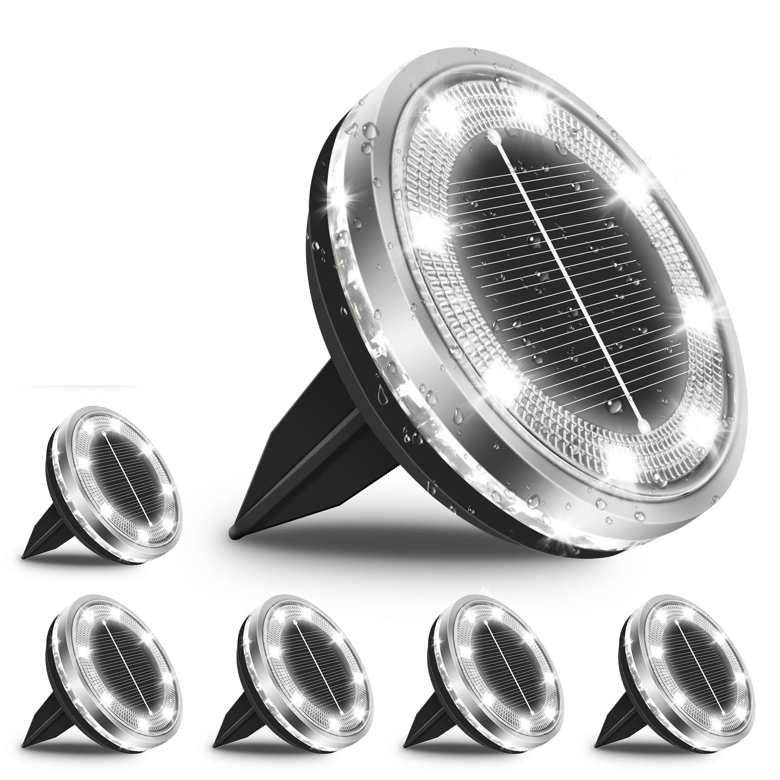 Disque Led Lot de 6 lampes solaires d'extérieur au sol, 8 disques lumineux LED ...