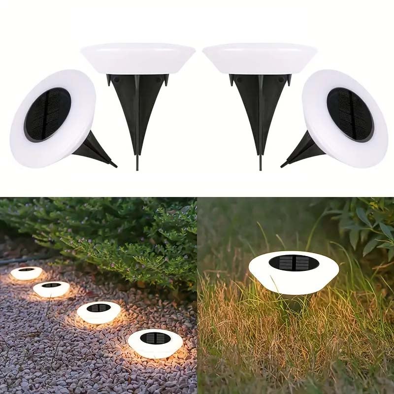 4 szt. lamp solarnych LED do wkopania z 16 diodami, oświetlenie ogrodu, ścieżki, tarasu i patio, ciepłe światło, łatwy montaż, dekoracja zewnętrzna