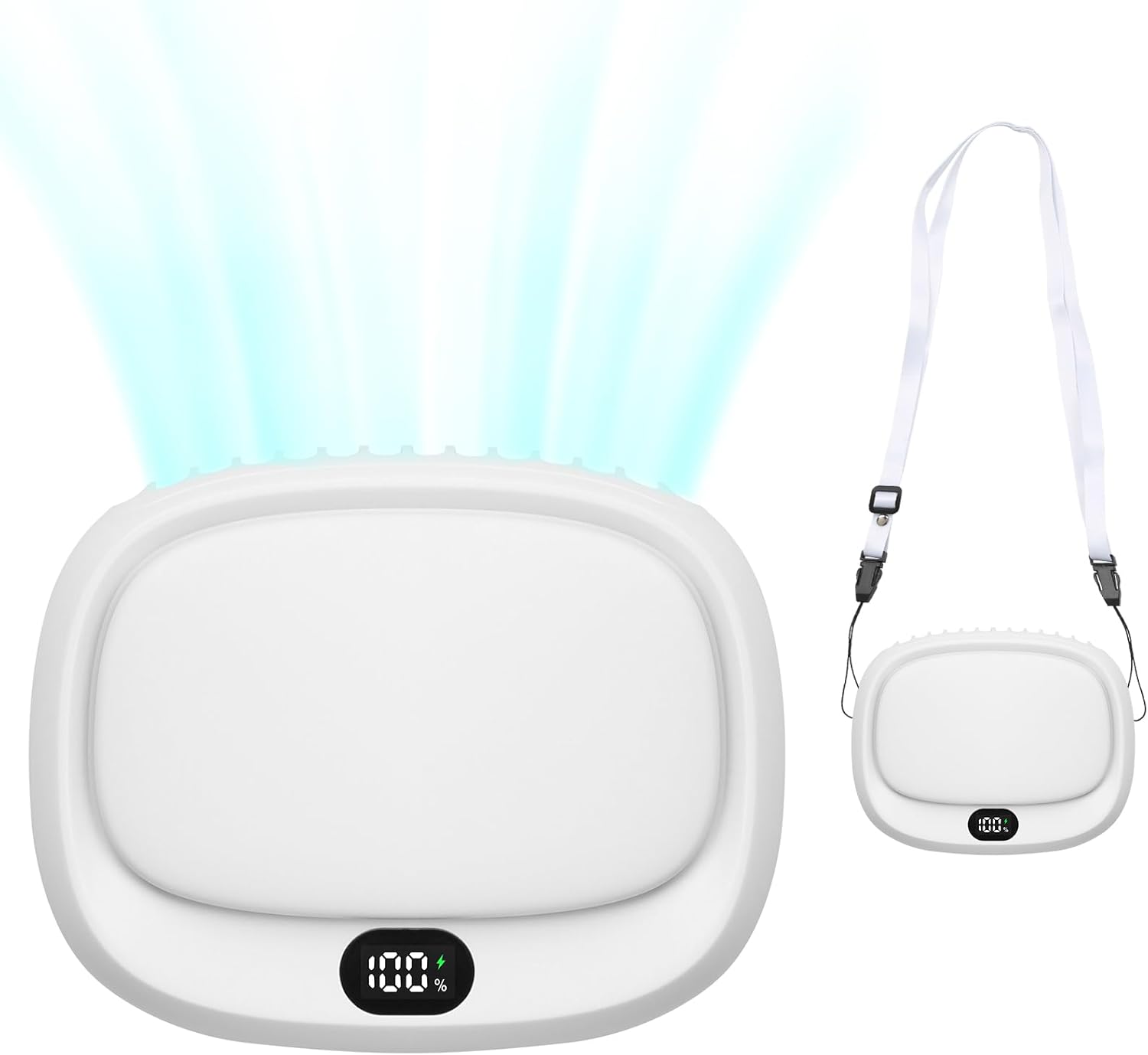 Mini Przenośny Wentylator USB z 5 Regulowanymi Prędkościami, Wielofunkcyjny, Akumulator i Ekran LED, Ręczny Wentylator, Biały