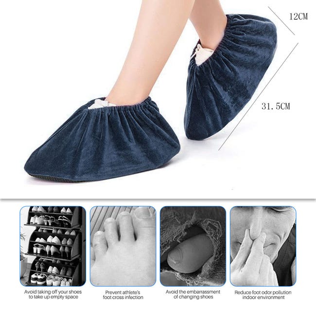 6 Paires Surchaussures Lavable Couvre-Chaussure Anti Glisse Réutilisables Antidérapant Surchausson avec Flanelle Pantoufle pour Protection de Sol - 3