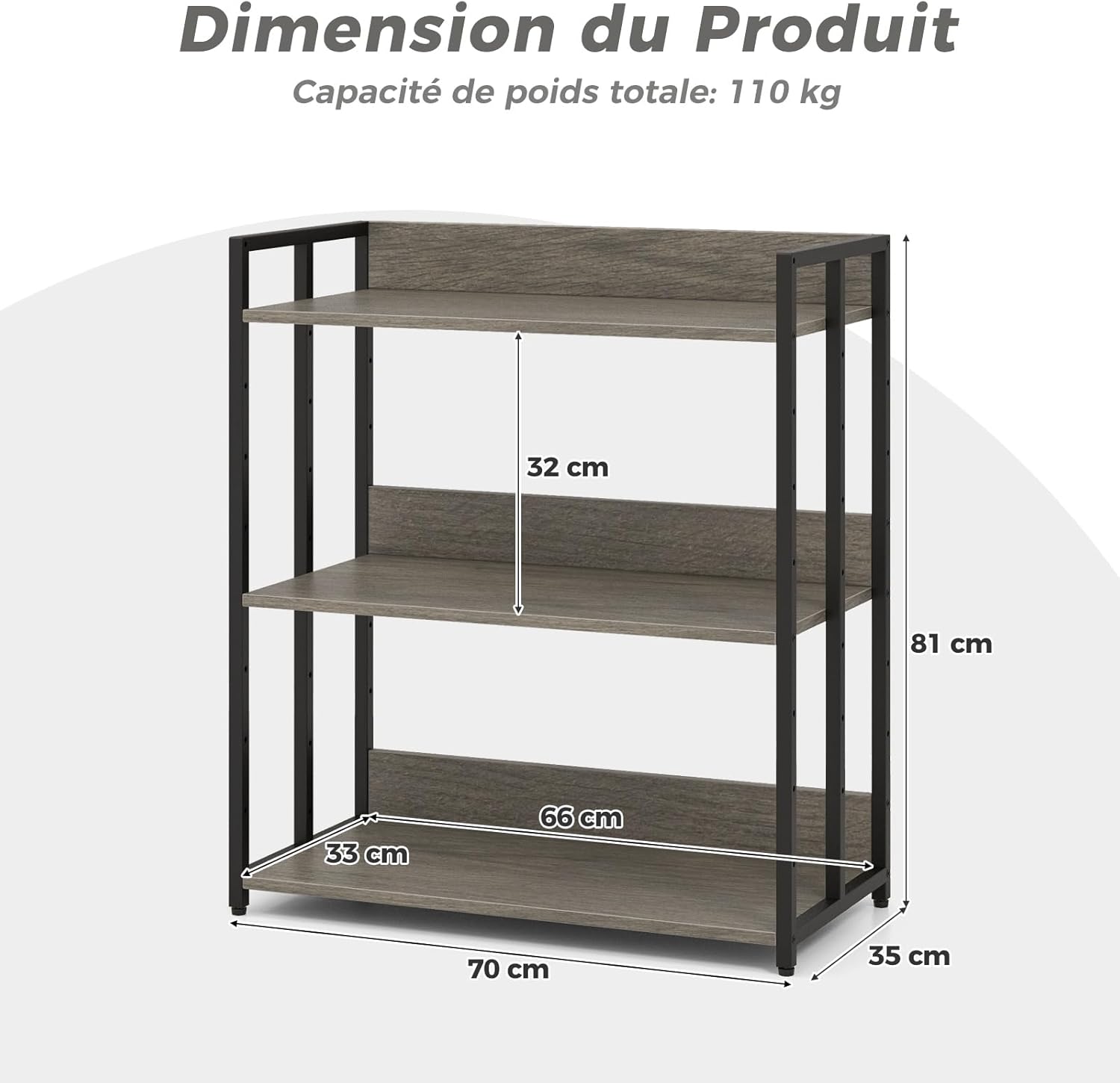 Scaffale a 3 Ripiani, Libreria Angolare Industriale con Ripiani Regolabili e Struttura Metallica, Scaffale da Terra con Dispositivo Antiribalt - 2