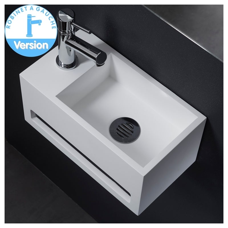 Lave mains Prato avec plage de robinetterie à gauche et porte-serviette - 3