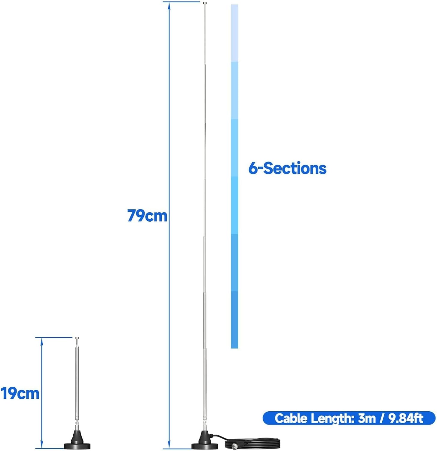 Antenne Radio Dab FM Maison Télescopique Antenne Numérique 79CM Intérieure avec Base Magnétique Câble de 3m pour Chaine HiFi Tuner FM Poste Radio - 2