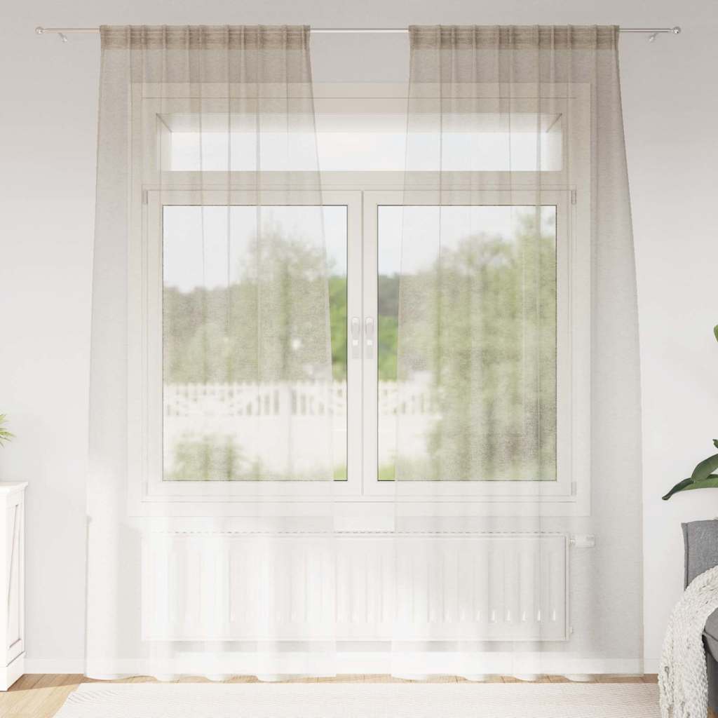 Firany Voile z zasłonami 2 pcs piaskowy 225 x 140 cm Poliester vidaXL