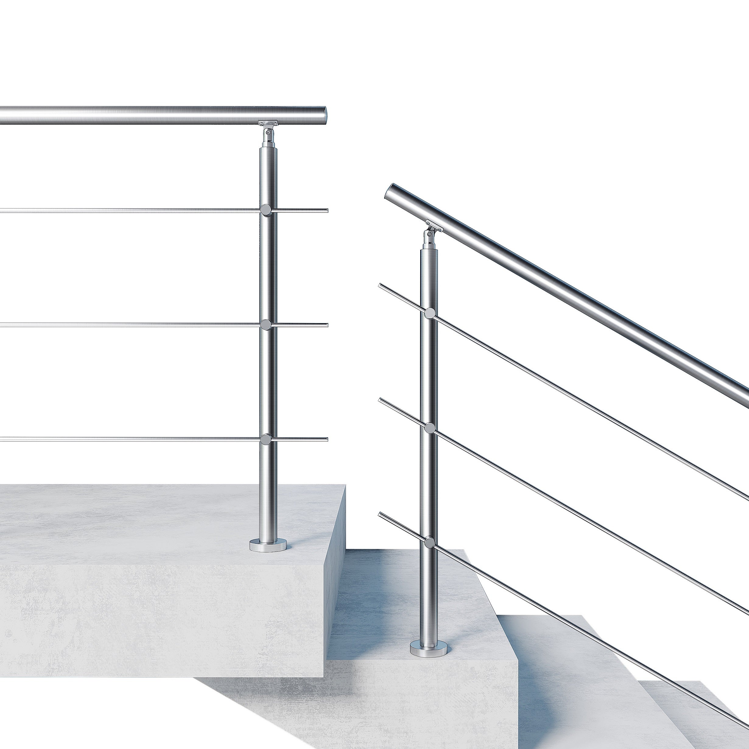 Garde-corps 240cm argenté, 1 main courante, 3 traverses, inox 201, intérieur et extérieur, design moderne - kit complet - 2