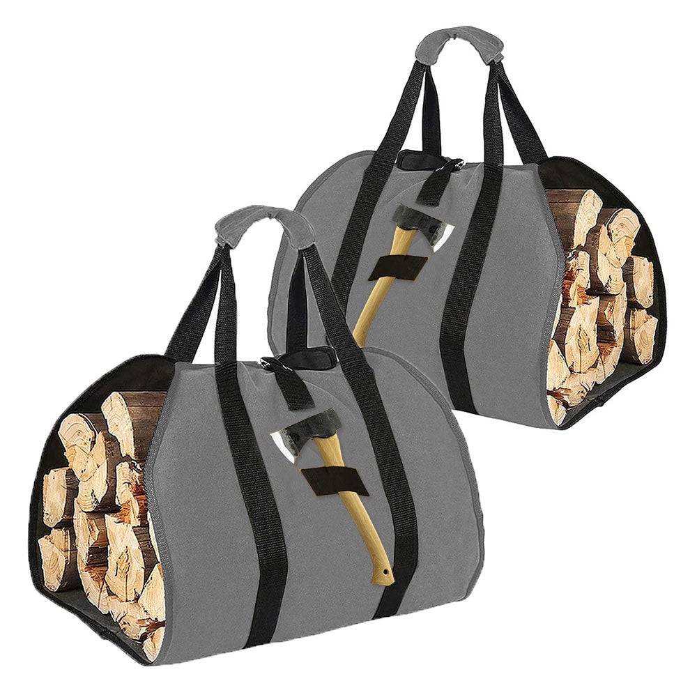 Worek na drewno opałowe, 2 sztuki, płócienny worek na drewno opałowe, wodoodporny, składany dodatek do kominka, odpowiedni do pieca, plażowy (szary)