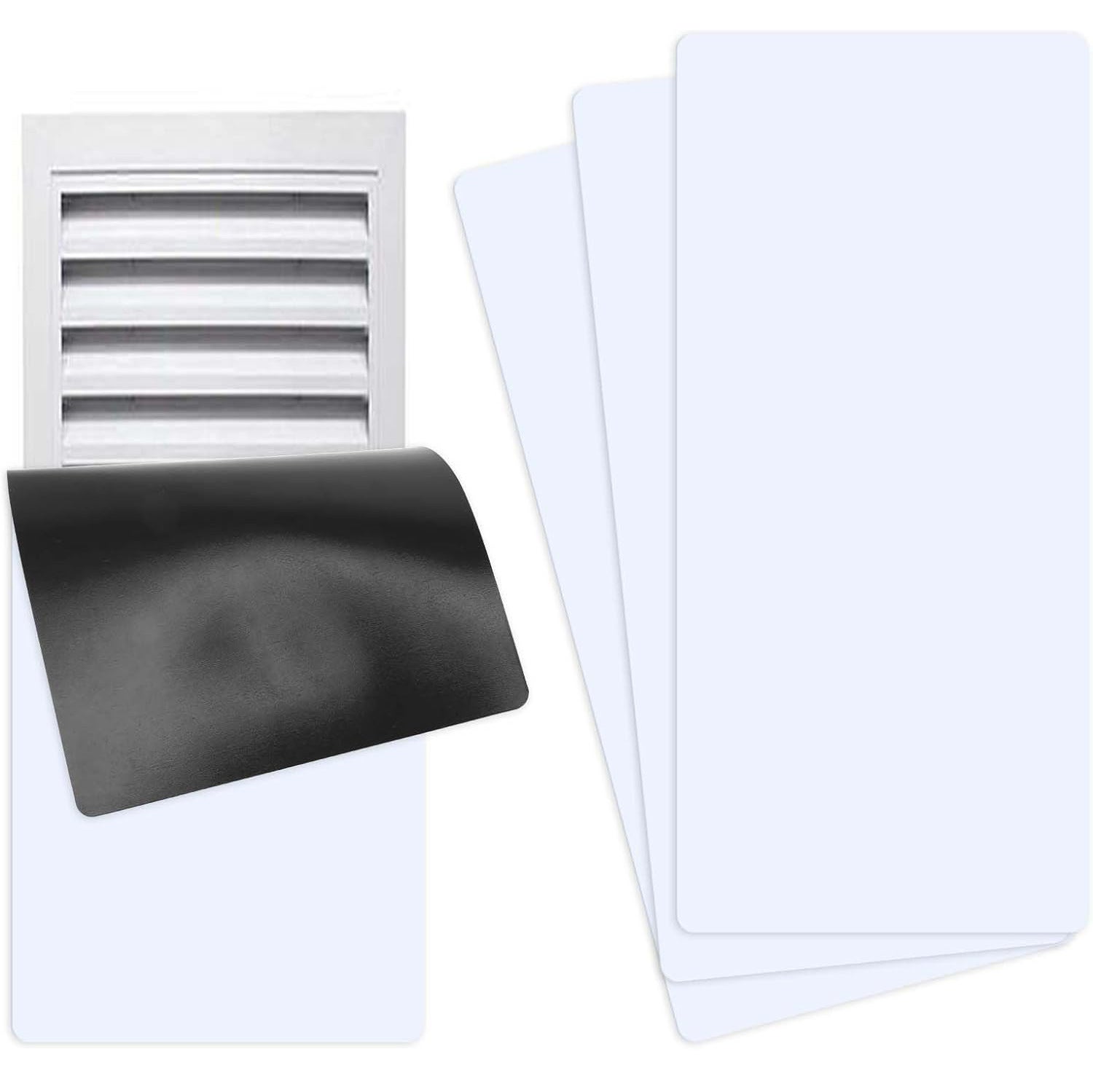 Zestaw 4 wytrzymałych magnetycznych osłon otworów wentylacyjnych o wymiarach 39,5 x 20,5 cm do montażu na podłodze, ścianie i suficie,