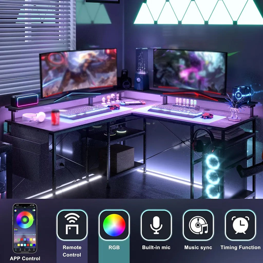 Scrivania Angolare Multifunzionale Tbfit - Luce LED 60.000 Colori, Alimentazione Integrata, Design Evolutivo per Gaming/Lavoro - 4