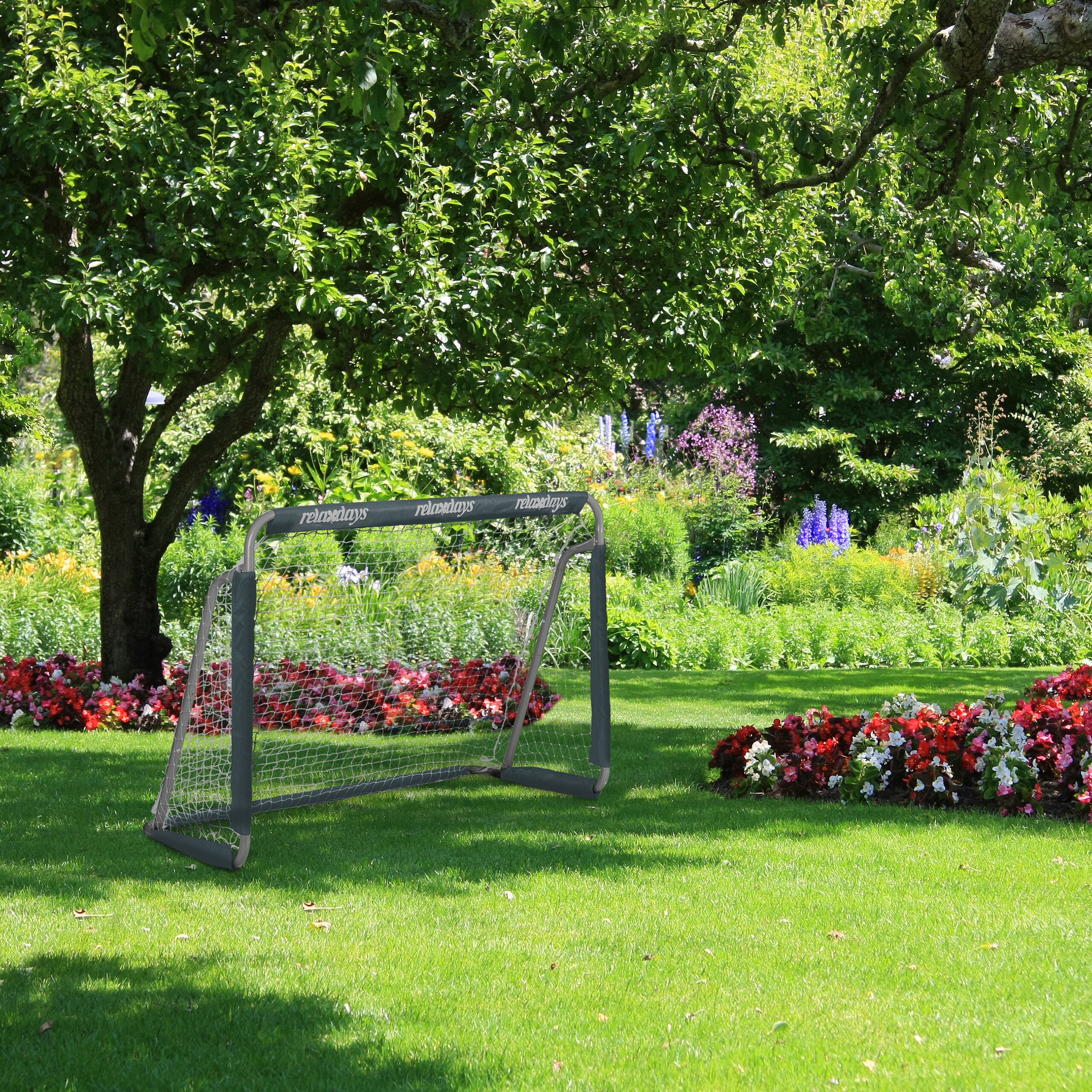 Porta da Calcio per il Giardino, per Adulti e Bambini, in Metallo, con Rete, HLP: 110 x 150 x 75 cm, Grigio, Relaxdays - 2