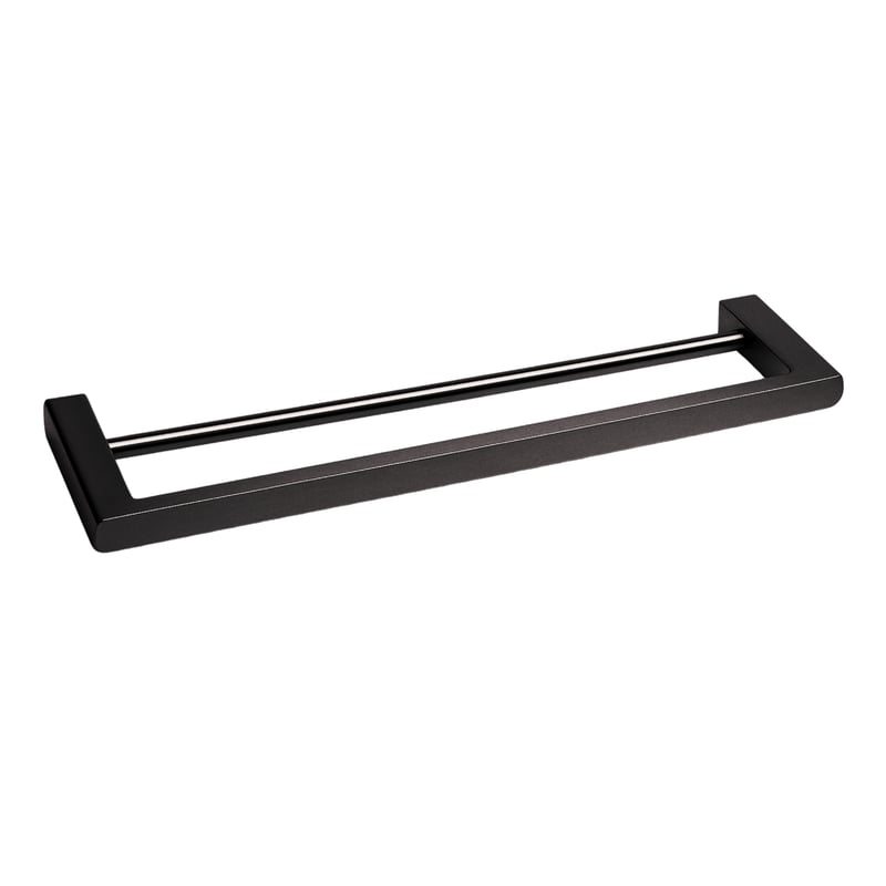 BALNEO - podwójny reling na ręczniki stal nierdzewna czarny - uchwyt na ręczniki 60 cm QARX nierdzewny - drążek łazienkowy