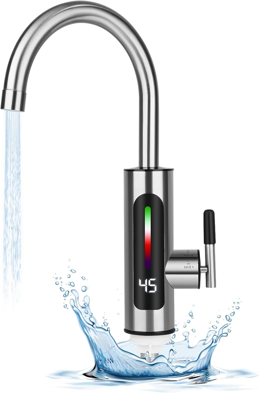 Kran ze stali nierdzewnej do wody ciepłej i zimnej, kran elektryczny z wyświetlaczem temperatury LED, kran kuchenny