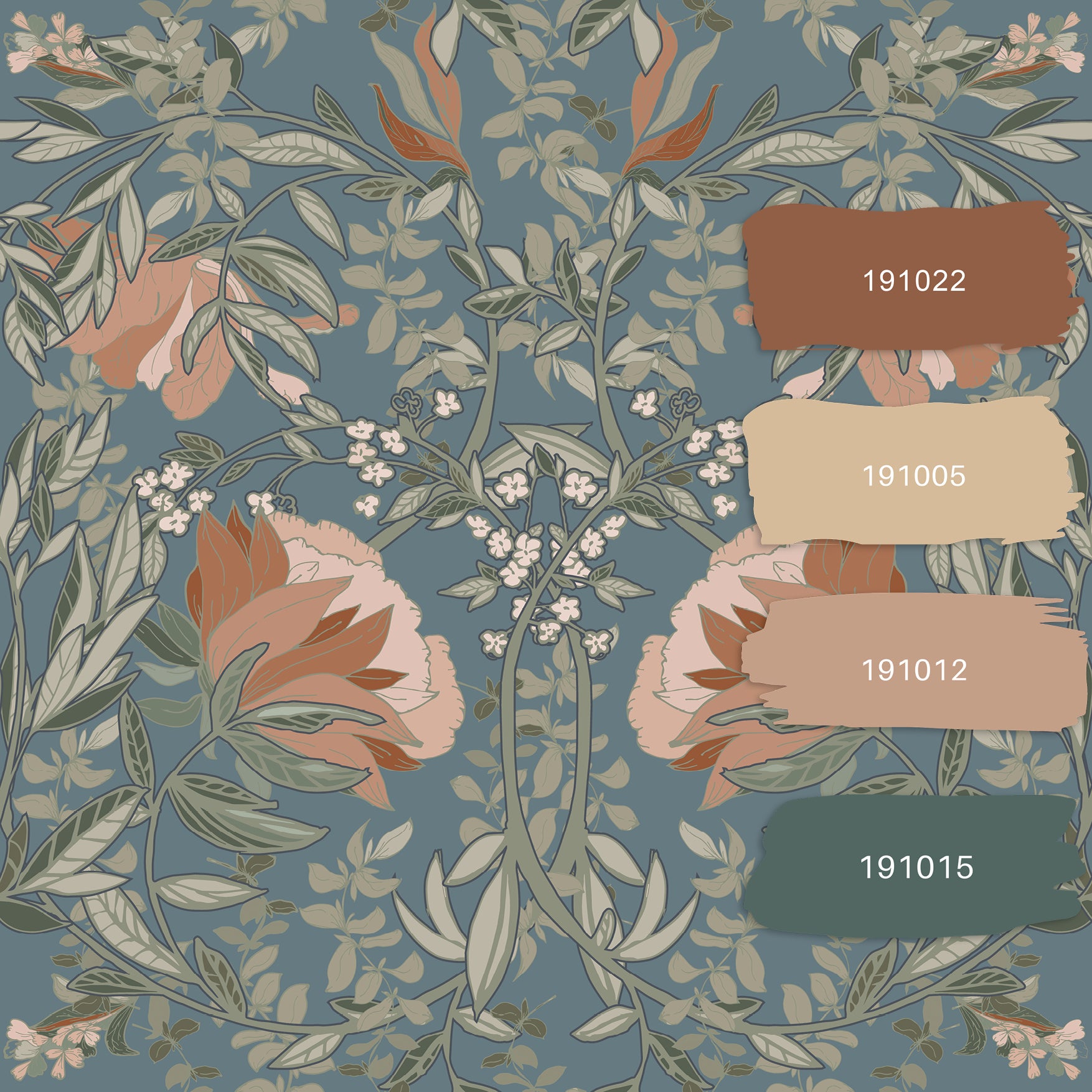 Papier peint fleurs vintage de style art nouveau bleu gris - 53 cm x 10.05 m - ESTAhome - 7