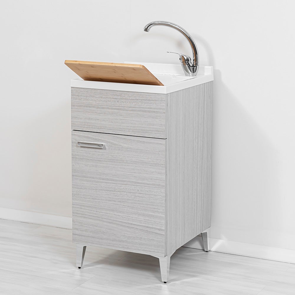 Lavabo 45x50 cm 1 porte gris avec vasque en résine et planche à laver - 5