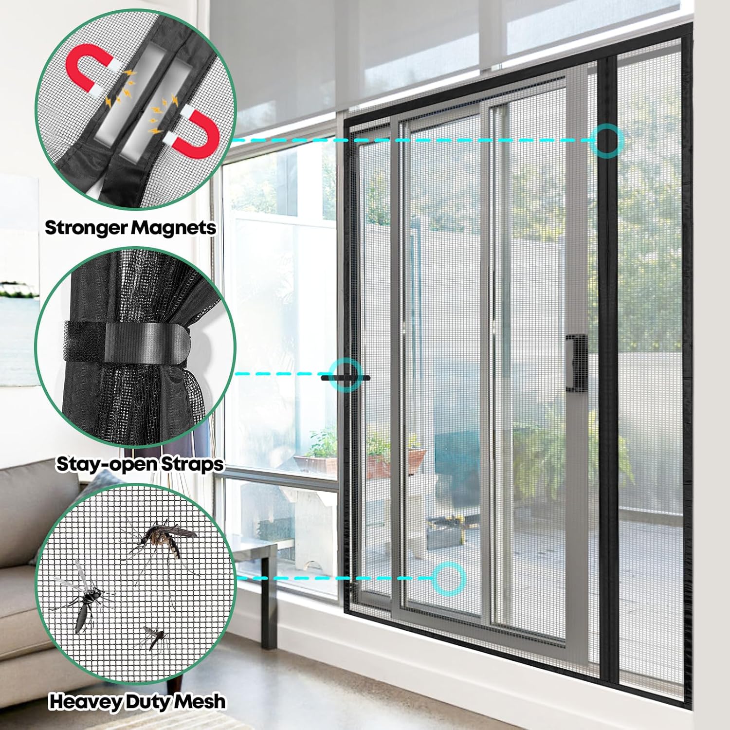 Moustiquaire Porte Magnétique à Ouverture Latérale 90x220 cm, Installation Facile sans Perçage, Anti-Moustiques & Insectes pour Porte Fenêtre - 3