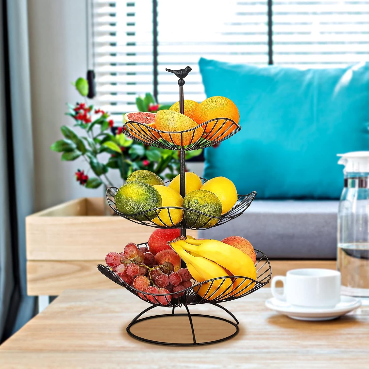 Relaxdays Frutero De 3 Pisos, Cesta Para Frutas Cocina De Pie, Verduras