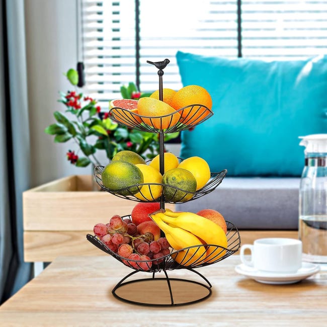 Relaxdays Frutero De 3 Pisos, Cesta Para Frutas Cocina De Pie, Verduras