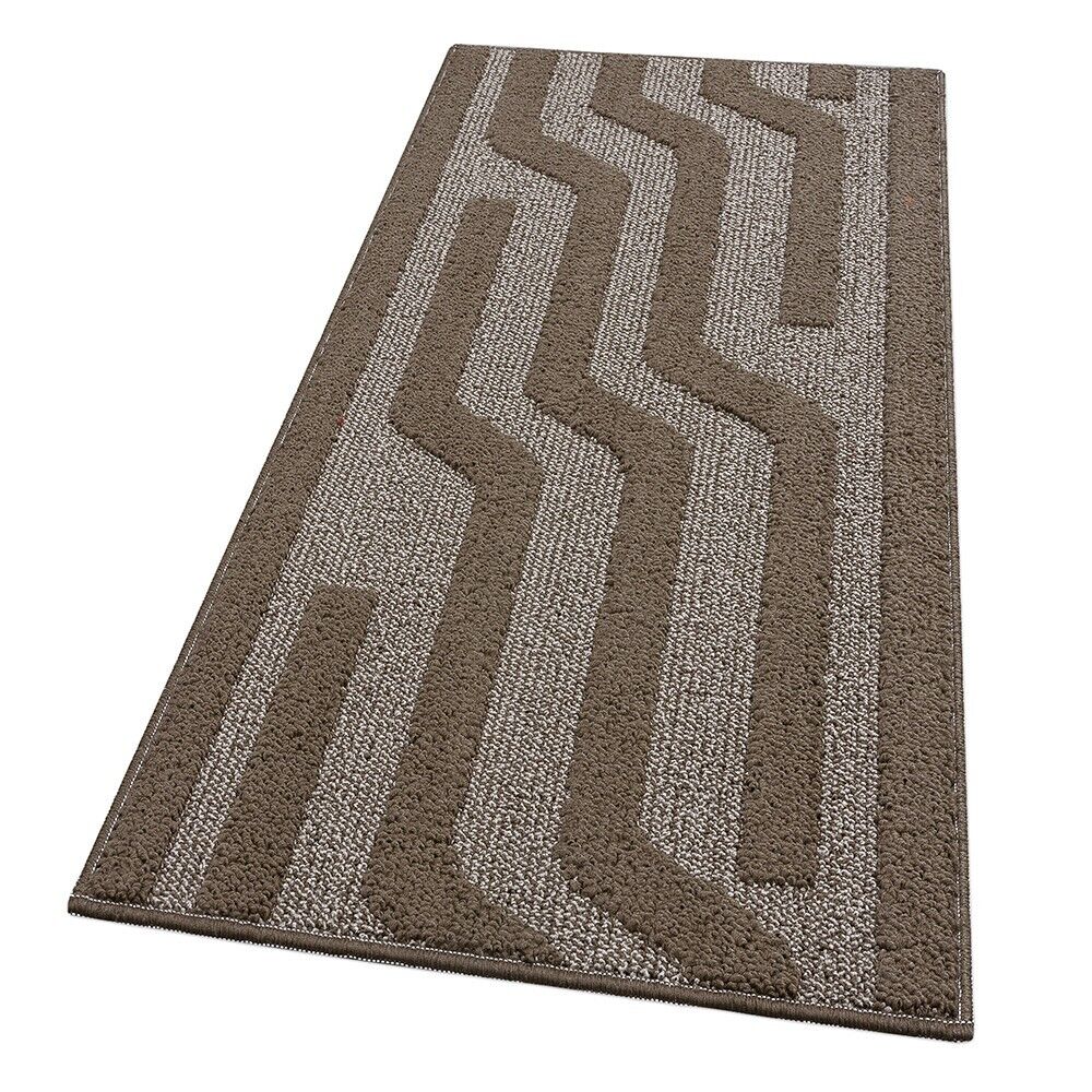 Dywanik Kuchenny W Paski 57x240 Cm 3D Miękki Obramowany Absorbent Antypoślizgowy Brązowy