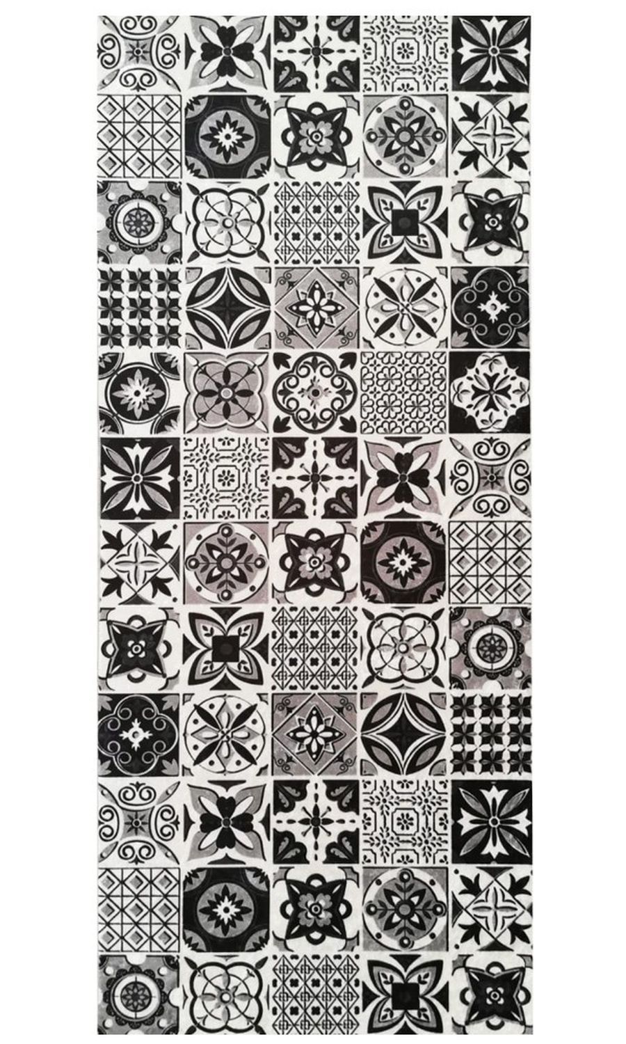 Alfombra de cocina baldosas de cemento 90 x 130 cm - negro