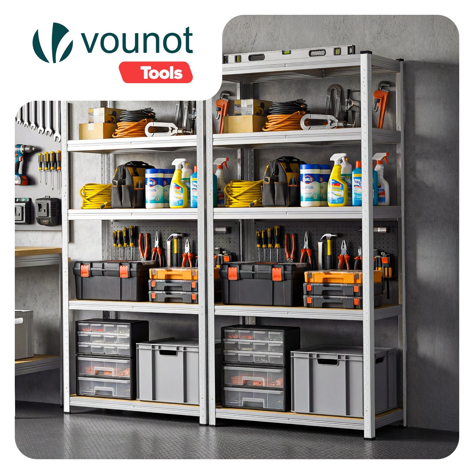 Lot de 2 étagères métalliques charge lourde 875kg - 70x30x150cm - 5 tablettes réglables - rayonnage robuste VOUNOT® - 2