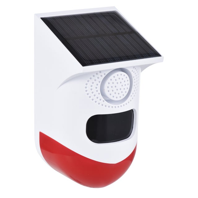 Alarme extérieure à détecteur de mouvement solaire, sirène puissante de 120 dB, lumières stroboscopiques LED, portée de détection réglable, étanche IP