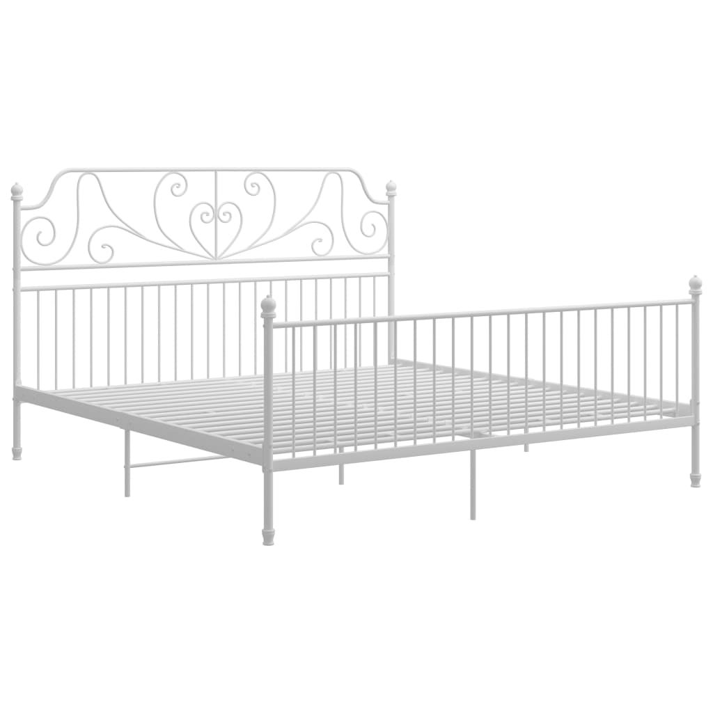 Łóżko Metalowe Białe Rama Łóżka Ze Stelażem DO Pokoju Sypialni 200 x 200 cm