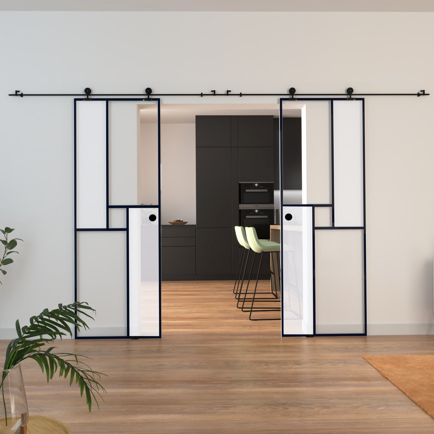 KIT connecteur pour double porte avec rail noir apparent - AURYS NORMANDIE - 2