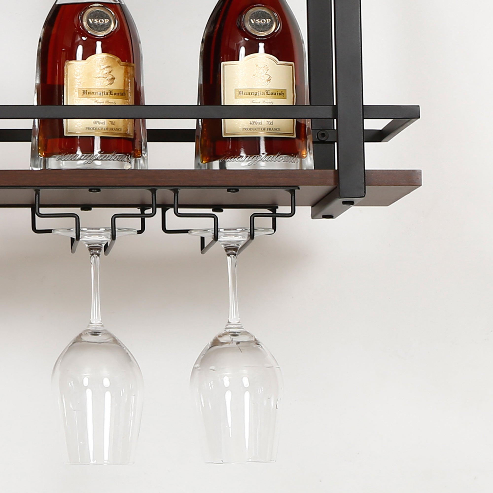 Botellero vino Hubro con portavasos metal 120x30x85cm Negro/Nogal [en.casa] - 2