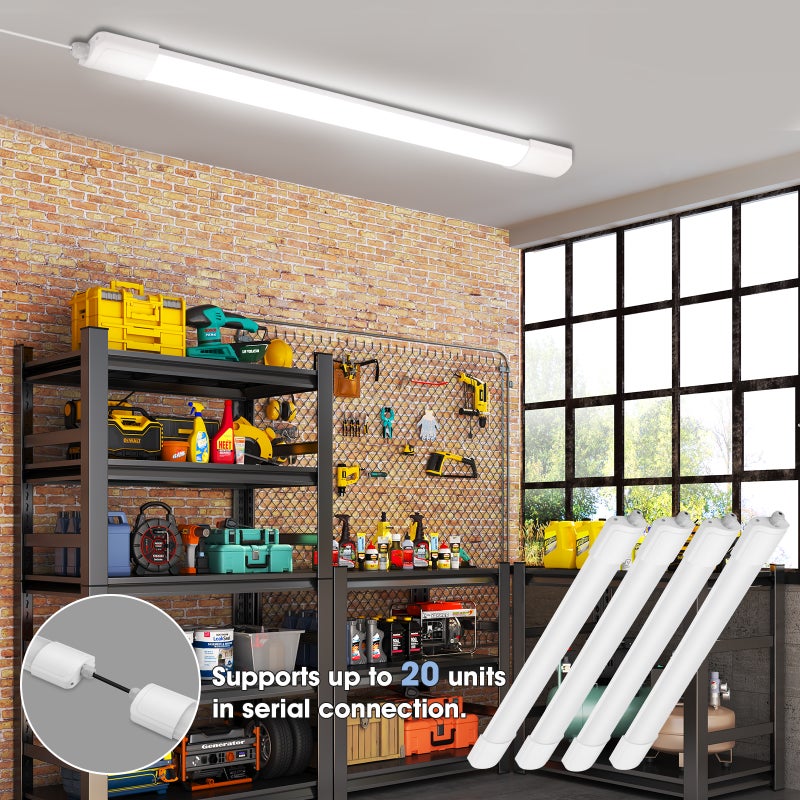 LOVHAUS 4 Sztuki Oprawa Garażowa LED Wodoszczelna 120CM IP65, Oprawa LED 36W 3700LM, Rurka LED 4000K Biały Neutralny Do Piwnicy Biura Fabryki