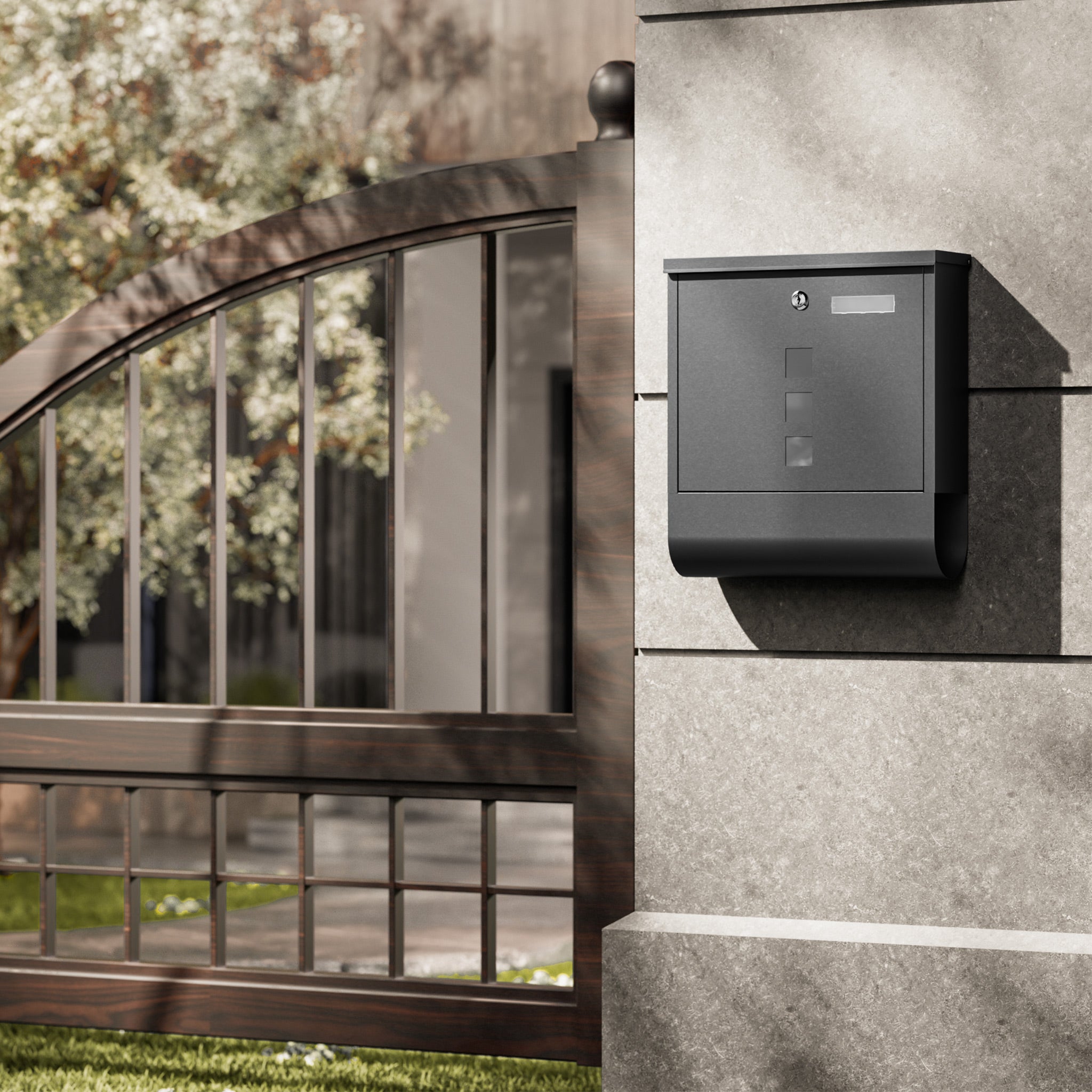 Wiltec Buzón V11 Gris Plata Casilla De Correo De Pared De Acero Con Recubrimiento En Polvo Con Placa De Identificación, Ranura Amplia Para Cartas Y 2 Llaves