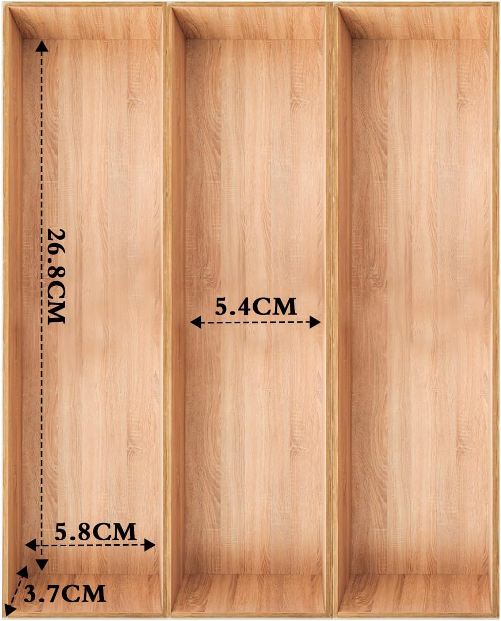 Range-couverts en bambou, porte-couverts en bambou avec 3 compartiments, tiroir de cuisine, range-couverts en bambou, range-couverts en bambou - 3