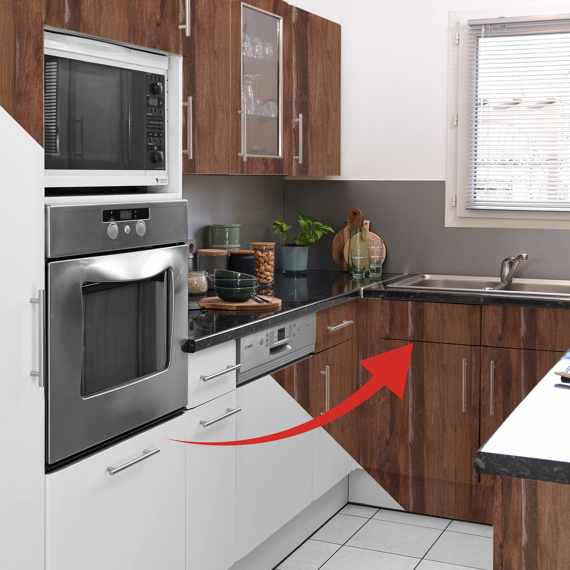 Livelynine Carta Adesiva per Mobili Effetto Legno Scuro 40CMx5M Impermeabile Pellicola Adesiva per Mobili Legno Top Cucina Armadio Scrivania Carta da Parati Adesiva Muro Legno Marrone Soggiorno Camera