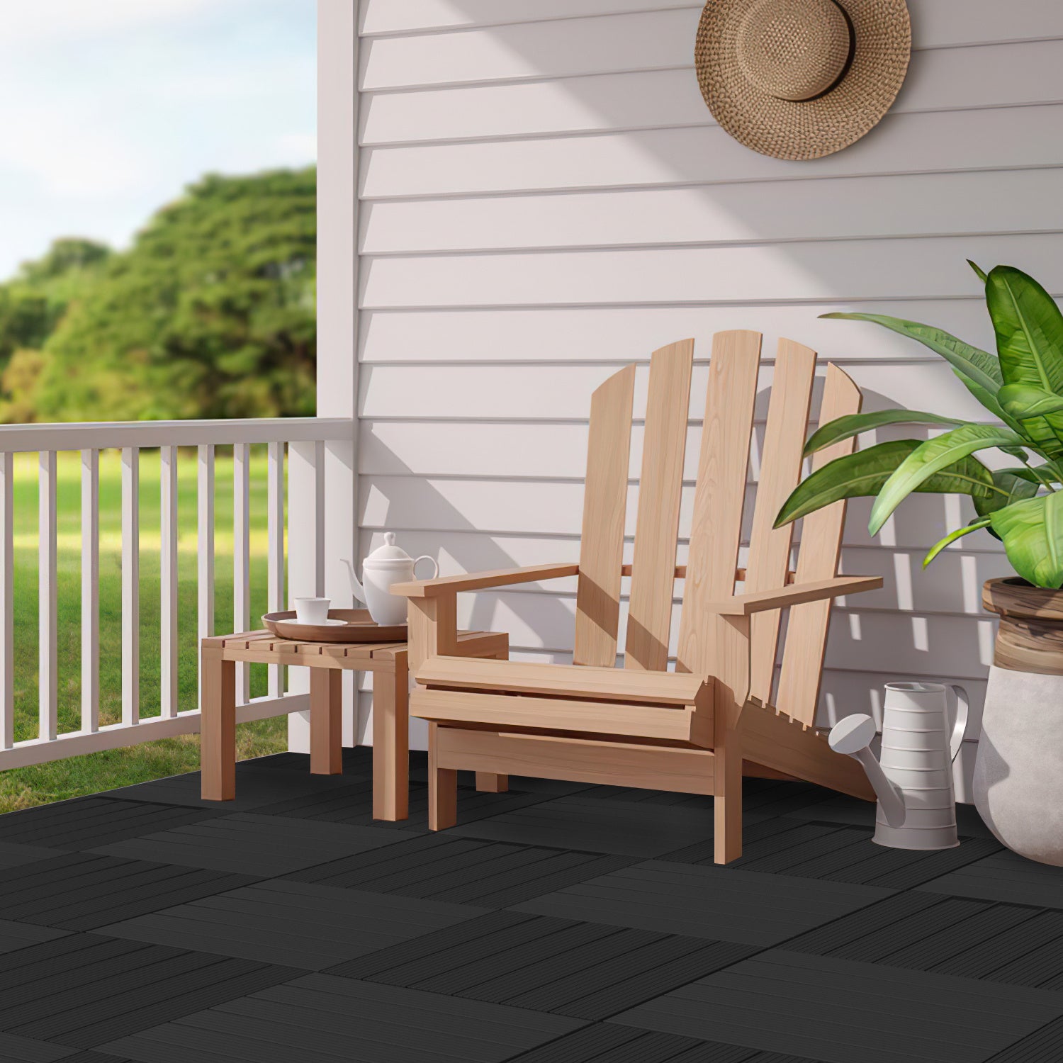Lot de 66 Dalles de terrasse 4 lattes 6 m², 30 x 30 cm, Dalles clipsables WPC Composite bois Anthracite - 8