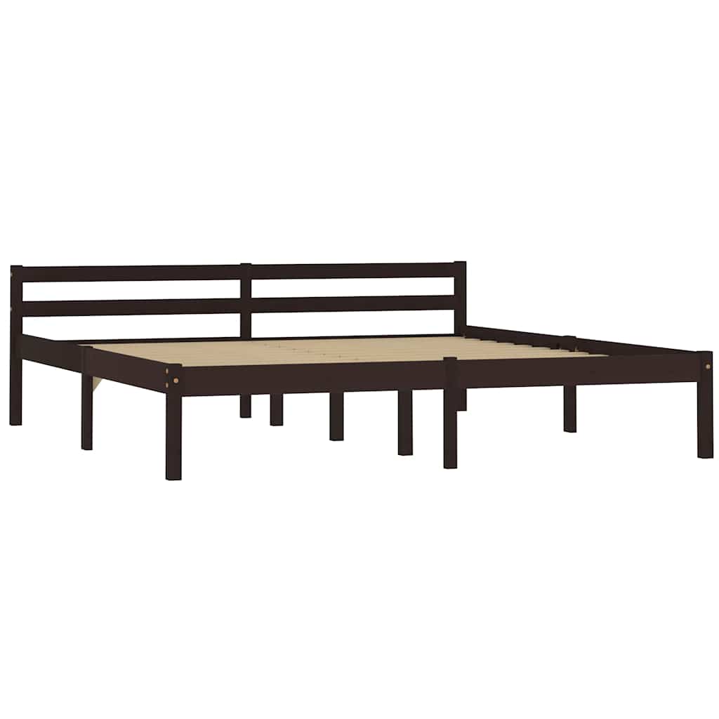 Cadre de lit sans matelas, en pin massif marron foncé, pour la chambre, 160 × 200 cm - 3