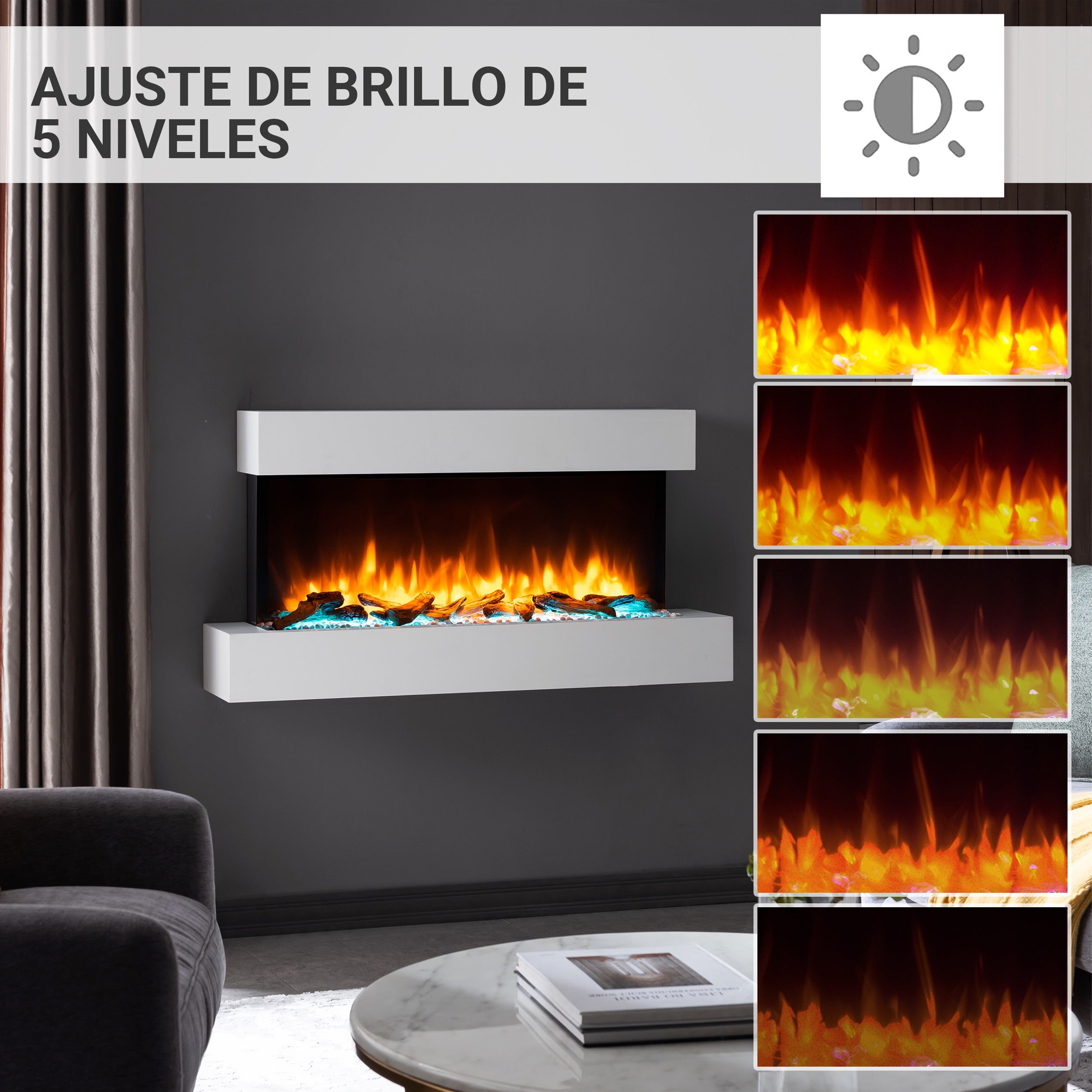 Chimenea eléctrica BALDERIA Ignis - Chimenea de pared - Blanca - 4
