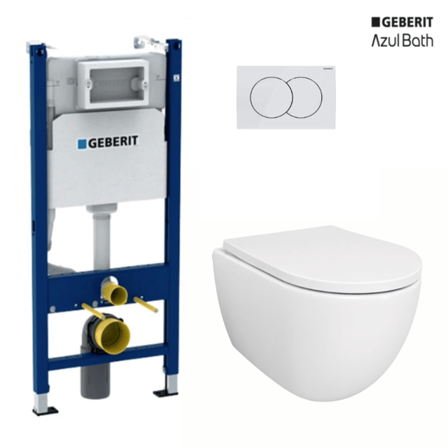 Pack estrutura Geberit Duofix com placa de descarga Delta 01 + sanita suspensa Swiss Tornado 53 cm com tampa SoftClose