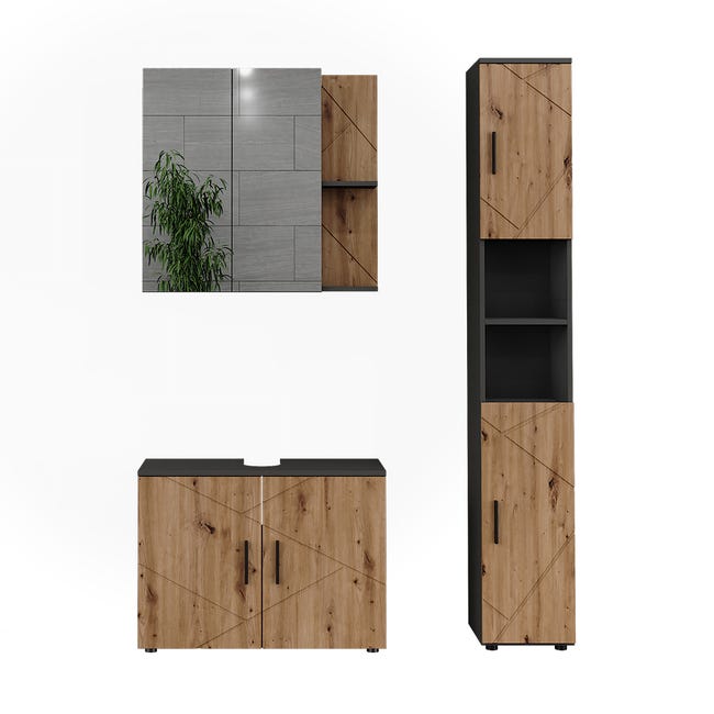 Ensemble de meubles de salle de bain Ilias, 2 parties, blanc/anthracite Ensemble de meubles de salle de bain Ilias, 2 parties, blanc/anthracite