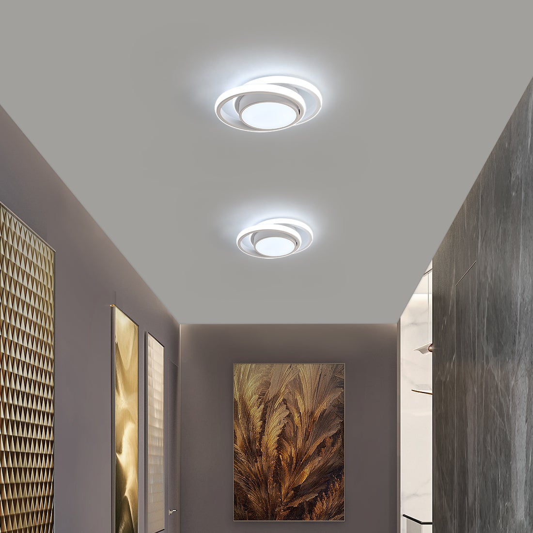 GOECO Plafonnier LED moderne 32W 2500lm 6500K Lumière blanche Luminaire de plafond Rond pour Couloir Chambre Cuisine Salon - Blanc - Taille: 27*22*6cm - 8