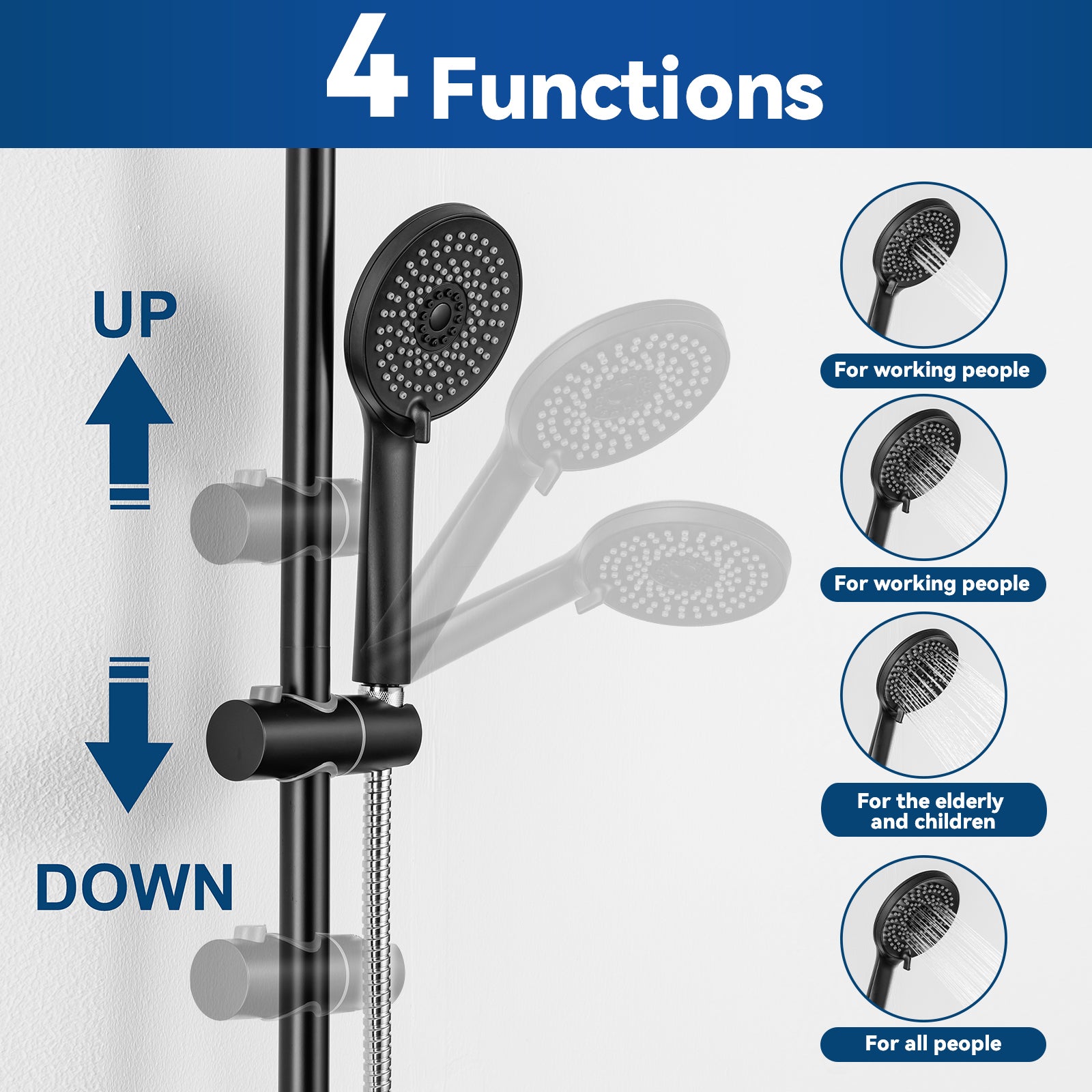 Cecipa max Set de ducha negro termostático con alcachofa de mano de 4 funciones, columna de ducha regulable en altura, modelo UE - 3