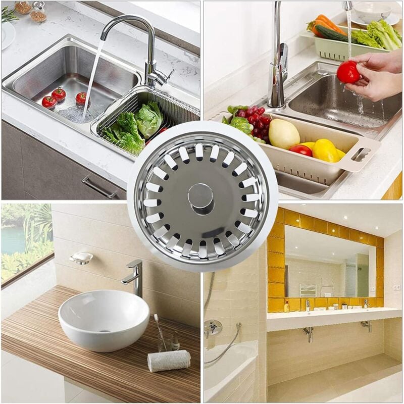 1pc Bouchon Evier Cuisine Filtre Evier Cuisine Bouchon de Lavabo de Salle de Bain en Acier Inoxydable Filtre de Lavabo de Salle de Bain, (79mm) - 3