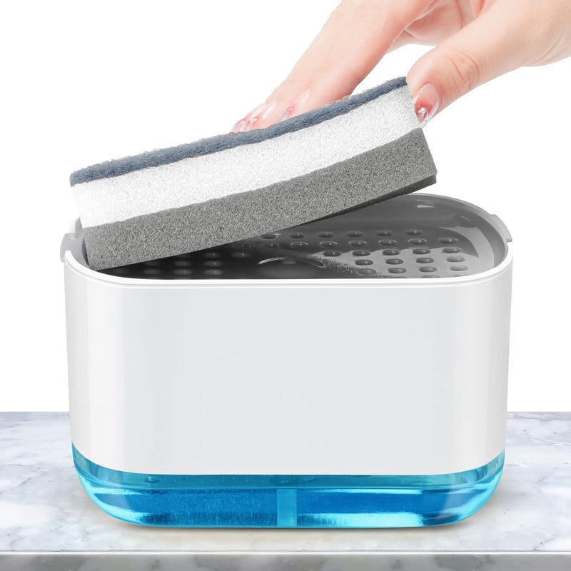 Dozownik mydła, dozownik płynu do mycia naczyń 2 w 1 do kuchni, dozownik płynu do mycia naczyń z uchwytem na gąbkę