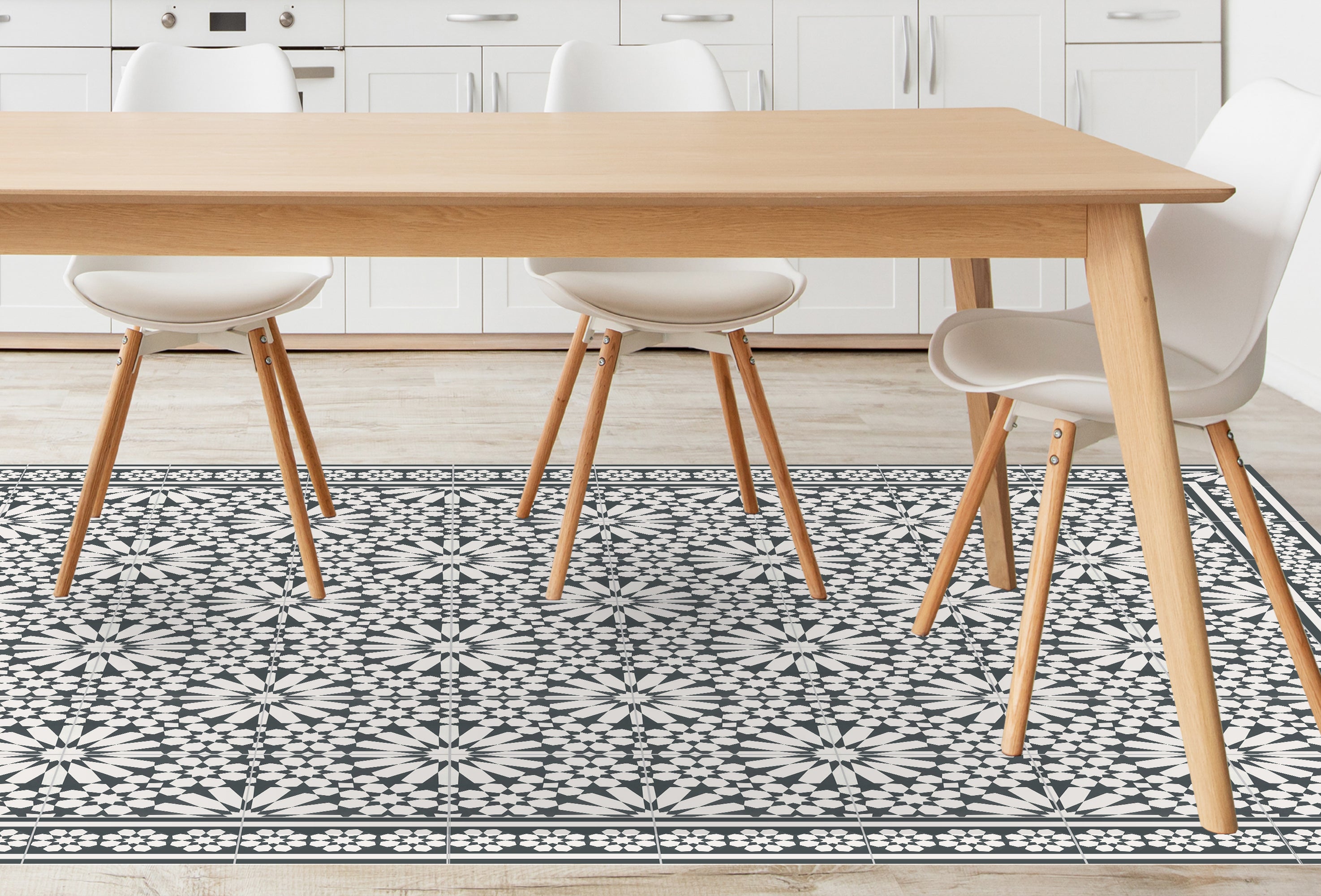 Tapis antidérapant en vinyle Samara gris oscuro 80x300 cm - PVC imprimé, lavable, ignifuge, pour le salon ou la cuisine, style hydraulique, gris - 4