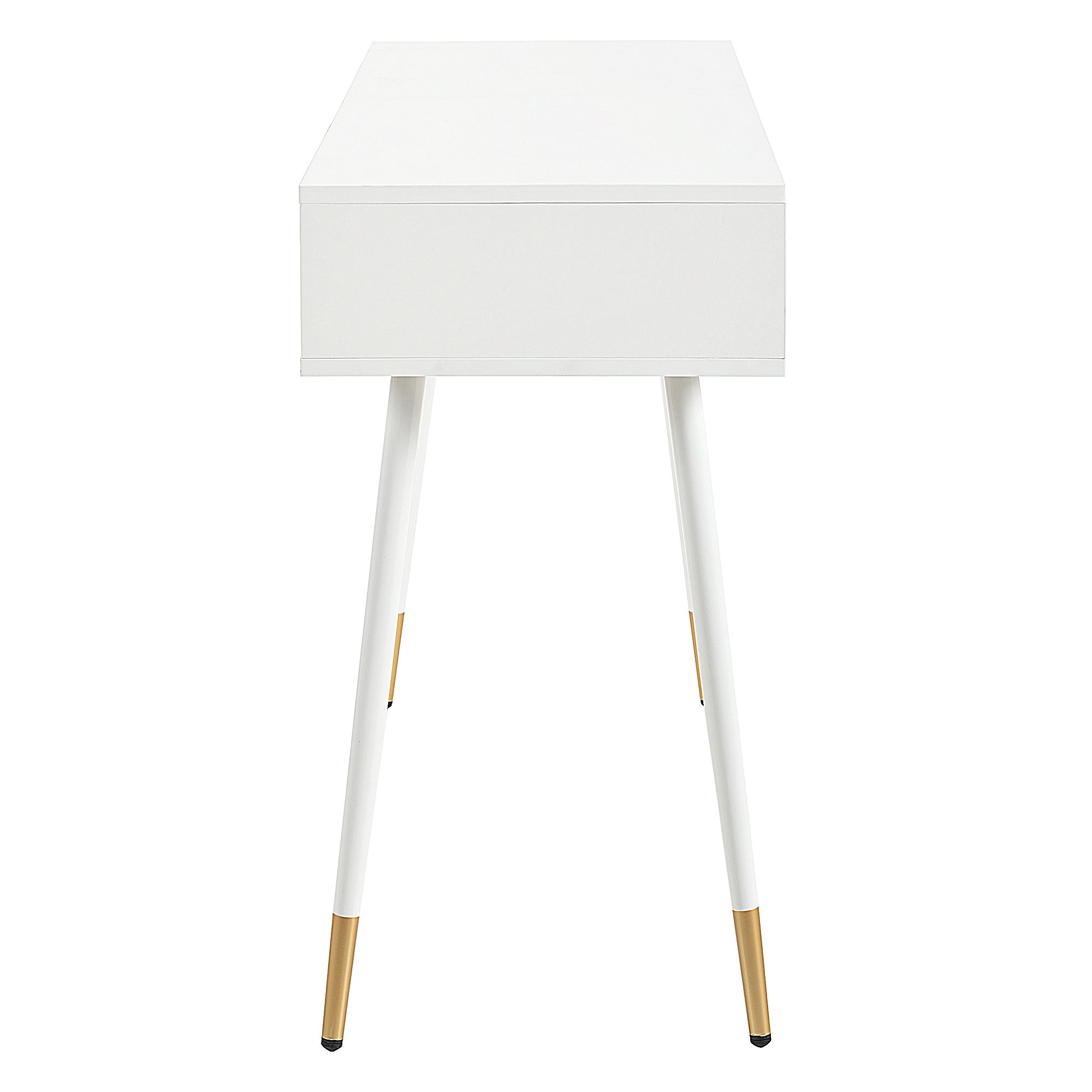 Table de Maquillage Blanc H. 76 x l. 40 x P. 100 cm, Coiffeuse Blanche avec 2 Tiroirs et Pieds Métal Dorés, Coiffeuse Moderne, pour chambre ou salon - 6