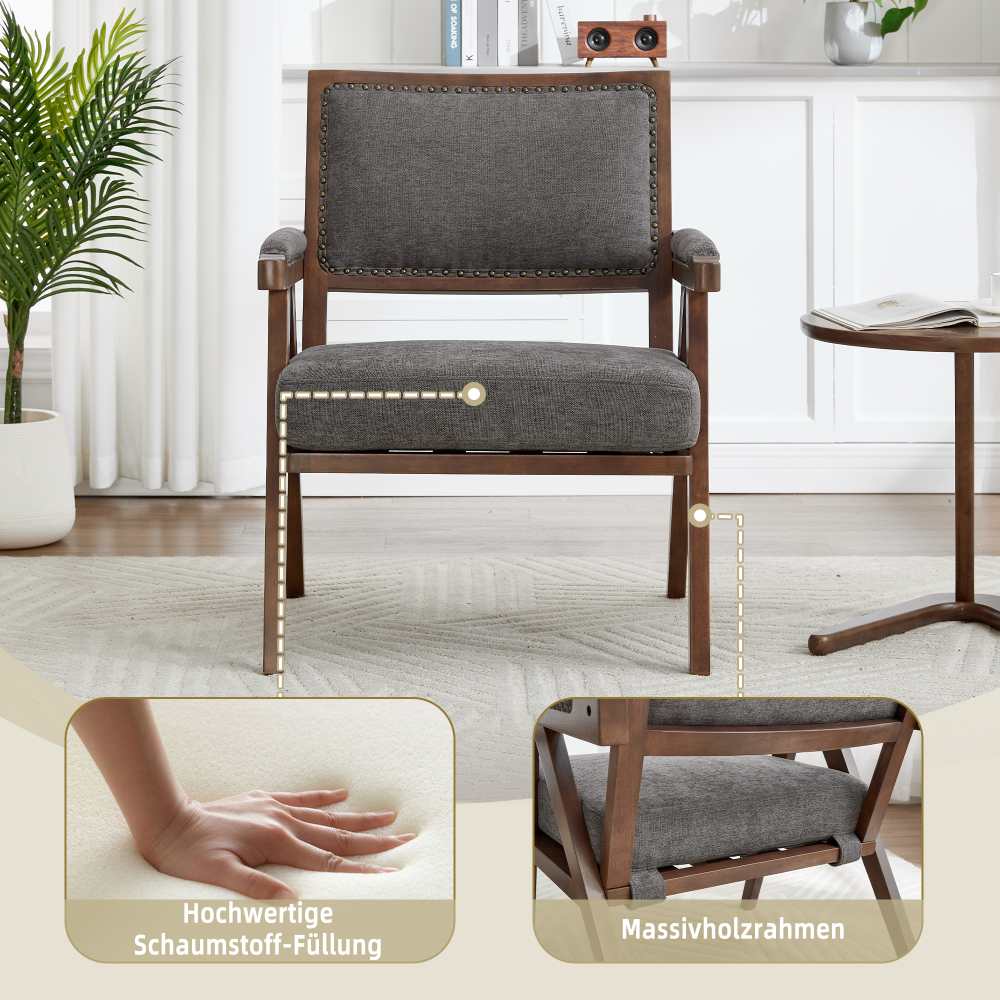 Fauteuil Lounge Tissu Moderne Mid-Century avec Accoudoirs et Cadre Bois pour Salon, Chambre, Bureau - 2