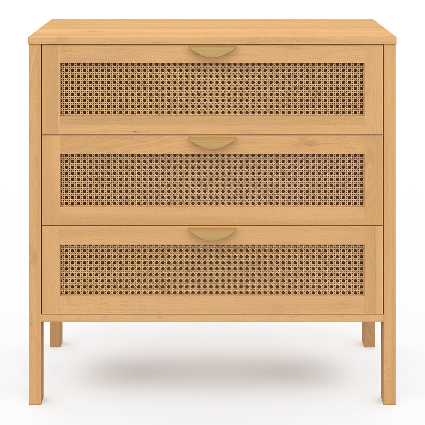 Commode 3 tiroirs EDHEN 80 cm cannage coloris bois - 3
